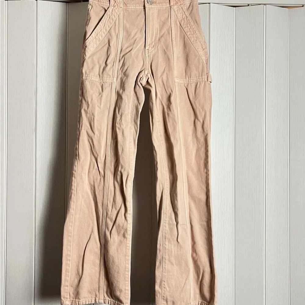 SO Women’s Beige Cotton Twill Cargo Pants Sz 5 Wide Leg Mid Rise